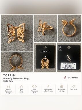 Torrid Butterfly Statement Ring – Gold – Size 9 (NWT) – SKU 45091538